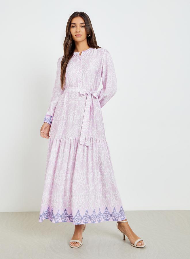 Styli Women Lilac Printed Long Sleeves A-Line Maxi Dress - Image 2